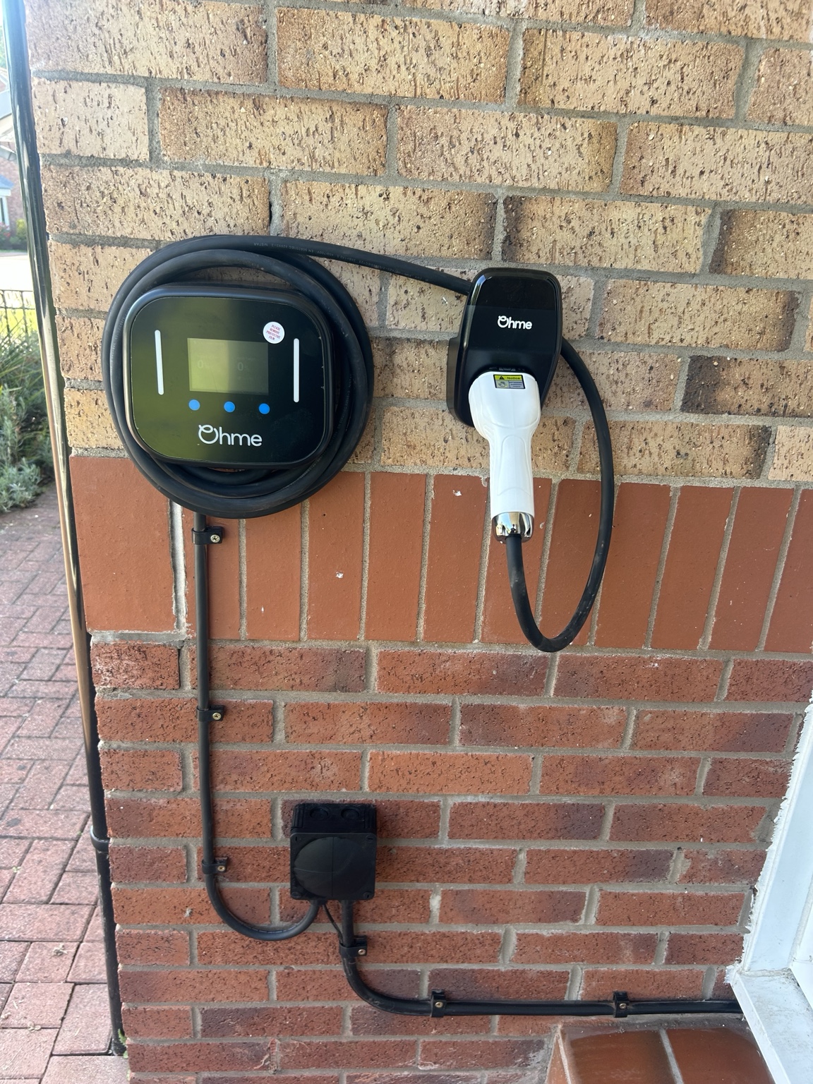 Close-up of an Ohme smart EV charger installation by EG3 Electrical